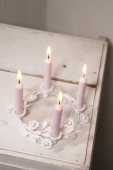 Blütenkranz Kerzenkranz Kranz für 4 Baumkerzen Shabby Chic weiß 16 cm